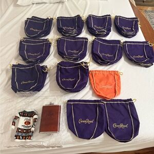 Crown Royal Purple Drawstring Bags & 1 Flask
